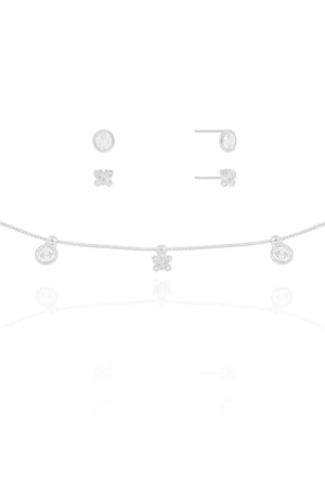 Conjunto Borboleta e Ponto de Luz Cristal Ródio Branco