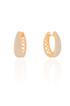 Brinco Argola Click Oval Cravejada Cristal 2.4 cm Banhado a Ouro 18K