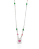 Gargantilha Navetes Coloridos Coração Rosa Ródio Branco - 45 cm