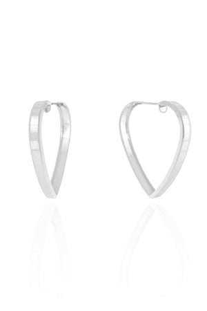 Brinco Argola Coração Reto Liso 3.2 cm Ródio Branco