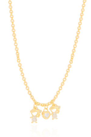 Gargantilha Filhas Duas Meninas com Coração Cristal Banhado a Ouro 18K - 45 cm