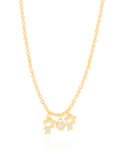 Colar Filhas Duas Meninas com Coração Cristal Banhado a Ouro 18K - 45 cm
