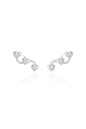 Ear Cuff Corações Liso Ródio Branco
