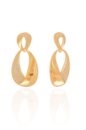 Brinco Gota Torcida Cravejada Cristal 4.1 cm Banhado a Ouro 18K
