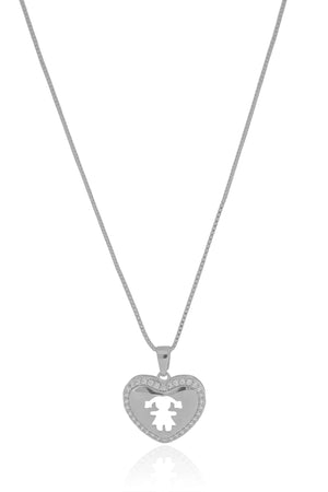 Gargantilha Coração Filho Menina Cristal Ródio Branco - 45 cm