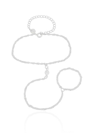 Pulseira Hand Chain Singapura 2 mm Ródio Branco