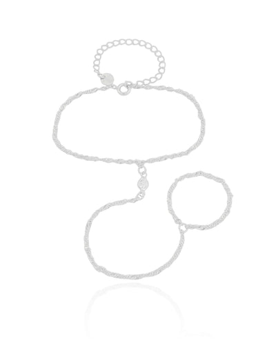 Pulseira Hand Chain Singapura 2 mm Ródio Branco