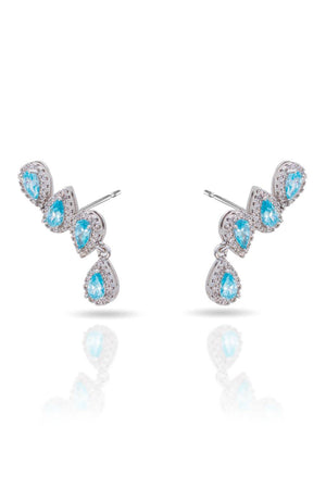 Ear Cuff Azul Sky Cravejado Cristal com Gota Pendente