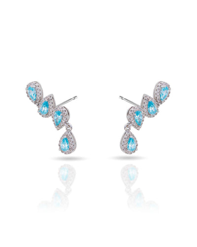 Ear Cuff Azul Sky Cravejado Cristal com Gota Pendente