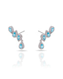 Ear Cuff Azul Sky Cravejado Cristal com Gota Pendente