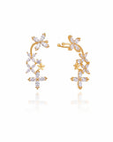 Brinco Ear Cuff Flores Navete Cristal Pino e Encaixe