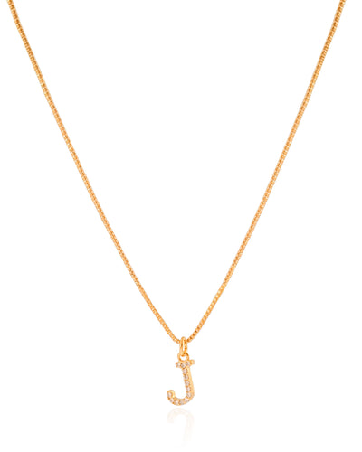 Colar Veneziana Letra J Cravejada Cristal Banhado a Ouro 18K - 45 cm