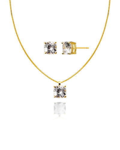 Conjunto Ponto de Luz Quadrado Cristal Veneziana e Brincos