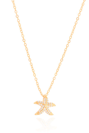 Gargantilha Elos Estrela do Mar Cravejada Cristal 1.3 cm Banhado a Ouro 18K - 45 cm