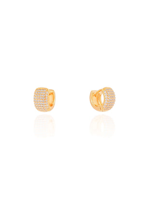 Brinco Argola Click Cravejado Cristal 1.0 cm Banhado a Ouro 18K