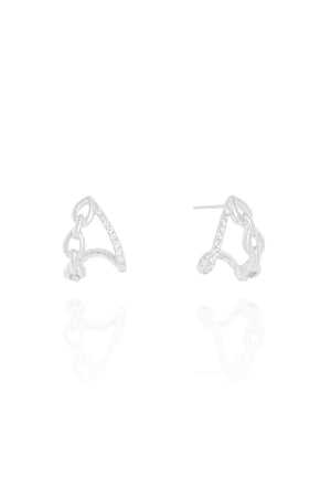 Brinco Argola Gota Entrelaçada Cravejada Cristal 1.4 cm Ródio Branco