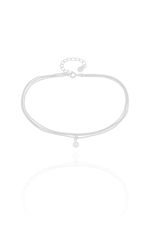 Tornozeleira Tripla Veneziana Ponto de Luz Cristal Ródio Branco