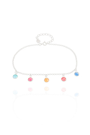 Tornozeleira Elos Pontos de Luz Coloridos 6 mm Ródio Branco