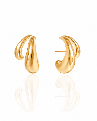 Ear Hook Dois Filetes Lisos Banhado a Ouro 18K
