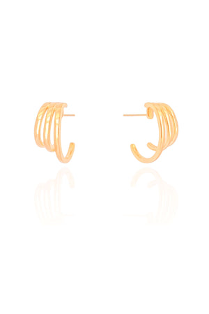 Brinco Meia Argola Filetes Lisos 1.8 cm Banhado a Ouro 18K