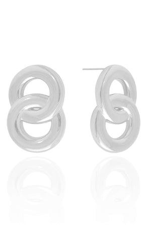 Brinco Circulos Entrelaçados Lisos 3.6 cm Ródio Branco