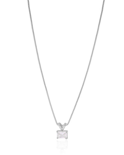 Colar Veneziana Retangular Cristal Ródio Branco - 40 cm