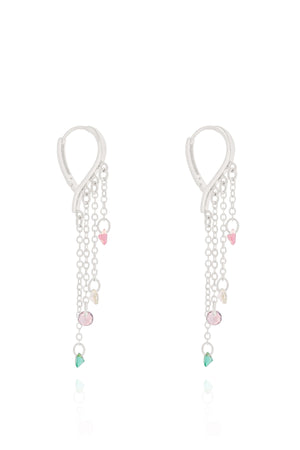 Brinco Argola Gota Franja Ponto de Luz Colorido Ródio Branco