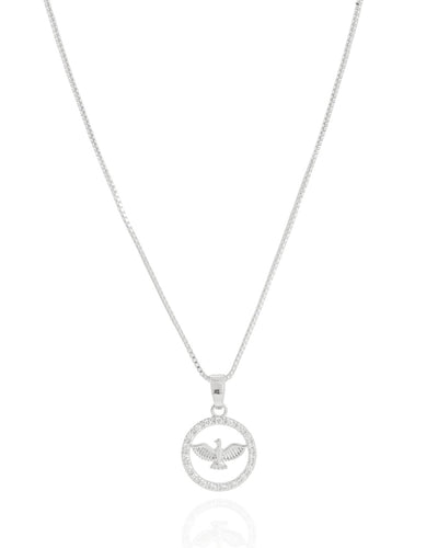 Colar Veneziana Medalha Espírito Santo Borda Cravejada Cristal - 40 cm