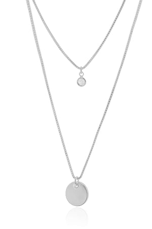 Gargantilha Dupla Redondo e Ponto de Luz Cristal Ródio Branco