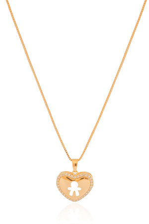 Gargantilha Coração Filho Menino Cravejado Cristal Banhado a Ouro 18K - 45 cm