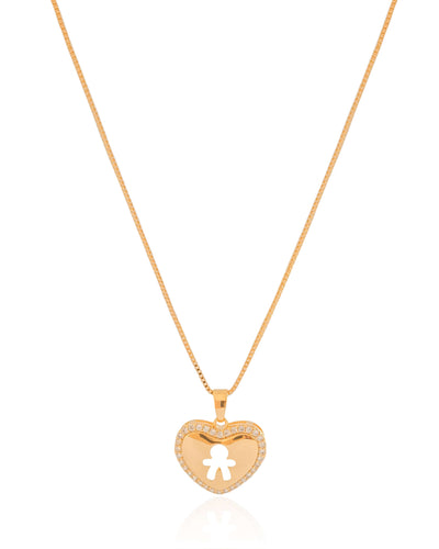 Colar Coração Filho Menino Cravejado Cristal Banhado a Ouro 18K - 45 cm
