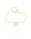 Pulseira Elos Letra P Cravejado Cristal Banhado a Ouro 18K