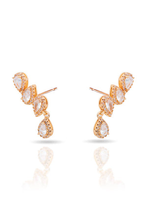 Ear Cuff Cristal Cravejado com Gota Pendente