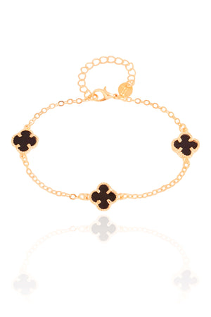 Pulseira Elos Trevos Tom Onix Banhado a Ouro 18K