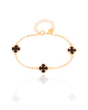 Pulseira Elos Trevos Tom Onix Banhado a Ouro 18K