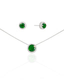 Conjunto Ponto de Luz Esmeralda Cravejado Cristal Ródio Branco
