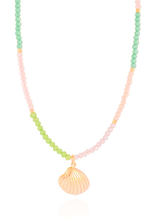 Choker Cristais Coloridos Concha Banhado a Ouro 18K