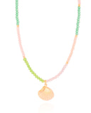 Choker Cristais Coloridos Concha Banhado a Ouro 18K