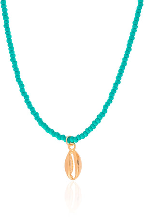 Choker Miçanga Verde Água Búzio Banhado a Ouro 18K