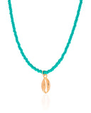 Choker Miçanga Verde Água Búzio Banhado a Ouro 18K