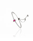Pulseira Tennis Riviera Cristal Ajustável com Pingente Gota Rosa Cravejada Cristal