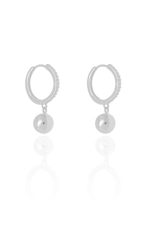 Brinco Argola Click Bola Lisa Cravejado Cristal 2.7 cm Ródio Branco