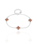 Pulseira Elos Trevos Tom Rubi Ródio Branco