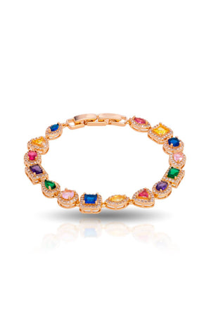 Pulseira Riviera Mix Pedras Coloridas Cravejada Cristal com Fecho Italiano