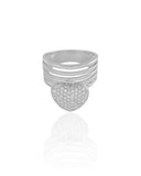 Anel Filetes Coração Cravejado Tamanho 15 Ródio Branco