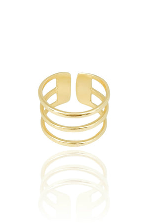 Anel Ajustável Três Filetes Liso Tamanho G Banhado a Ouro 18K