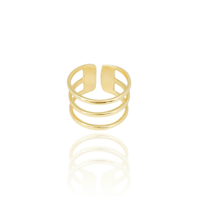 Anel Ajustável Três Filetes Liso Tamanho G Banhado a Ouro 18K