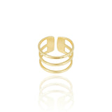 Anel Ajustável Três Filetes Liso Tamanho G Banhado a Ouro 18K