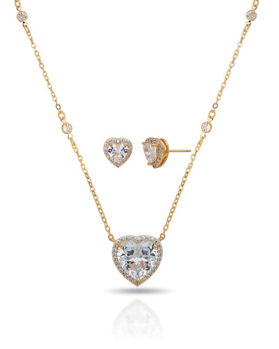 Conjunto Colar Veneziana com Pingente Coração Cristal e Brinco