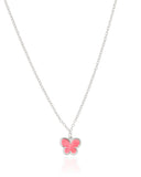 Gargantilha Infantil Elos Borboleta Rosa Ródio Branco - 30 cm